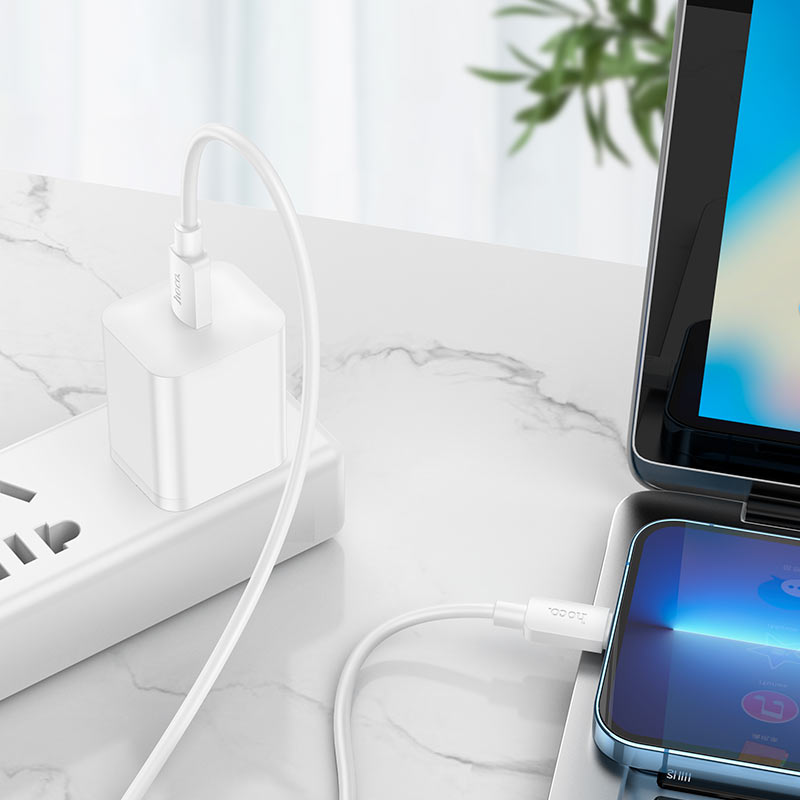 Hoco Type-C to 8-Pin Fast Charging Cable White – 20W PD Quick Charge Data Cable for iPhone, iPad, and Apple Devices