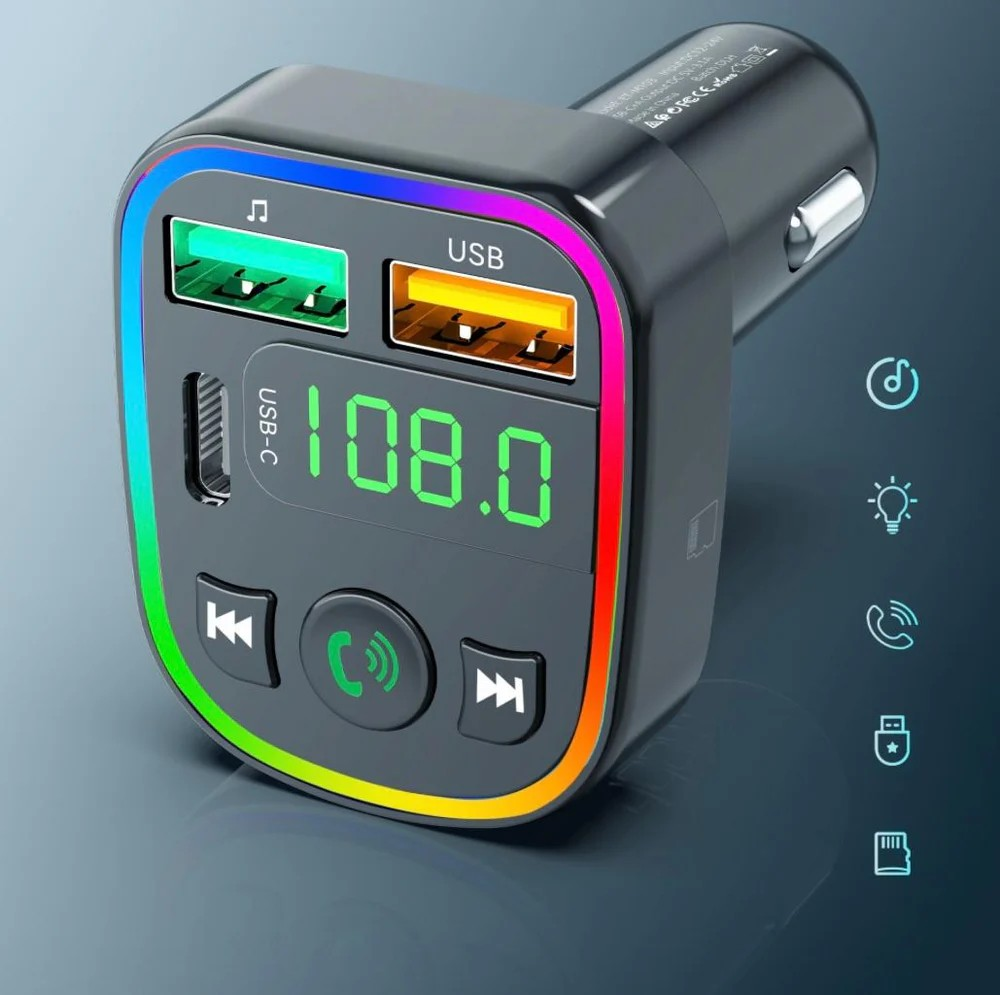 Wireless Car MP3 Player – Bluetooth FM Transmitter with Dual USB Ports & Hands-Free Calling for iPhone, Android & More