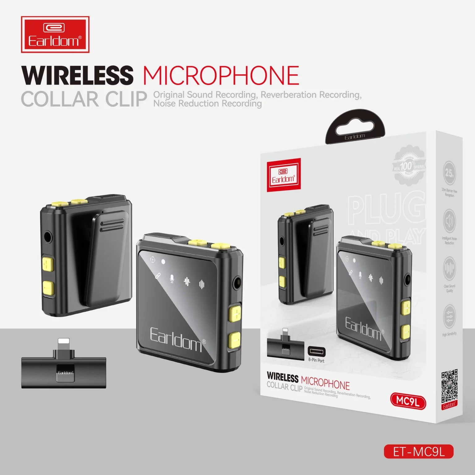 Wireless Microphone with Collar Clip – Noise-Canceling Lavalier Mic for Smartphones, Cameras & Content Creators, High-Quality Audio for Recording & Streaming
