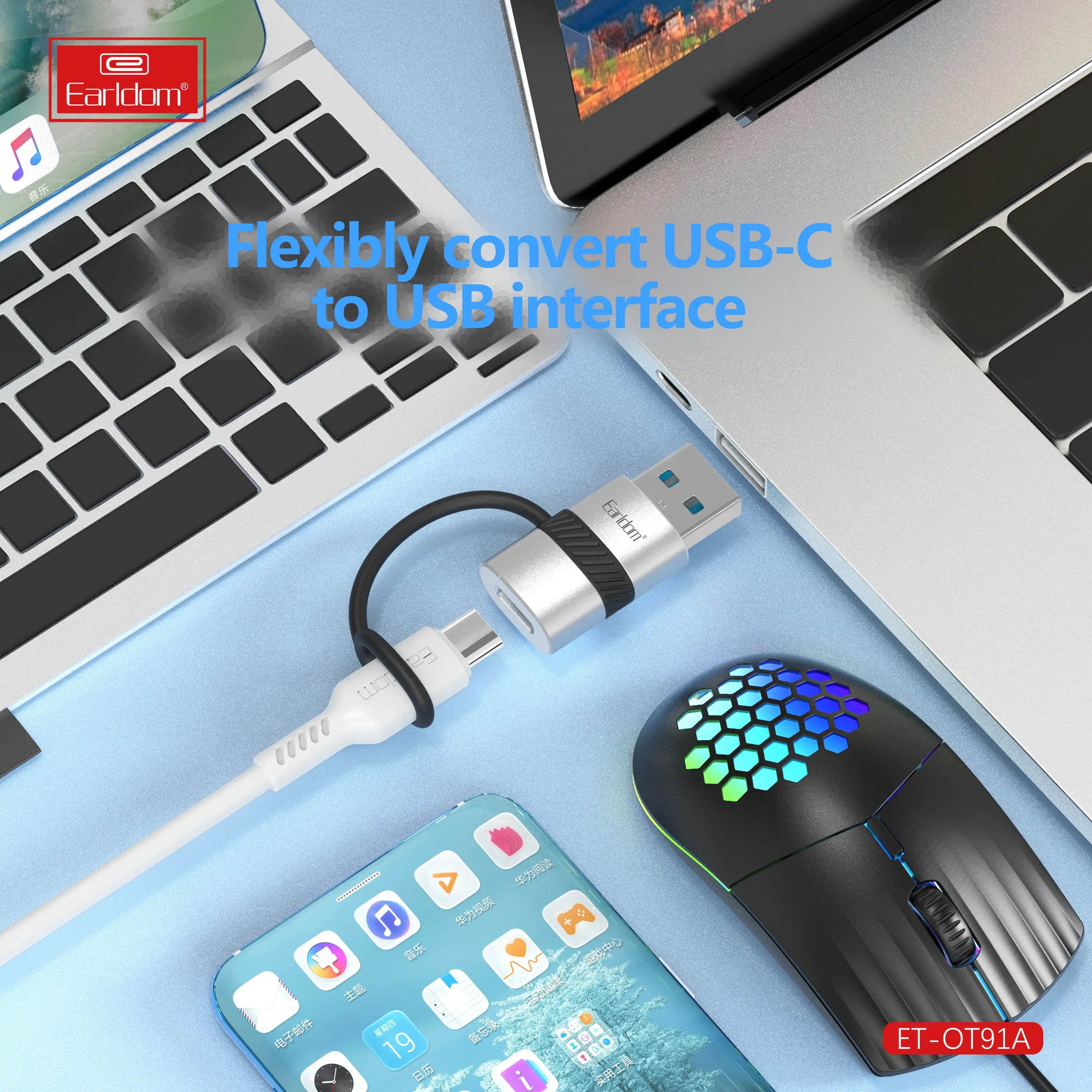 USB-C to USB 3.0 OTG Adapter – High-Speed Data Converter for Laptops, Tablets, Smartphones & More | Type-C to USB-A Connector