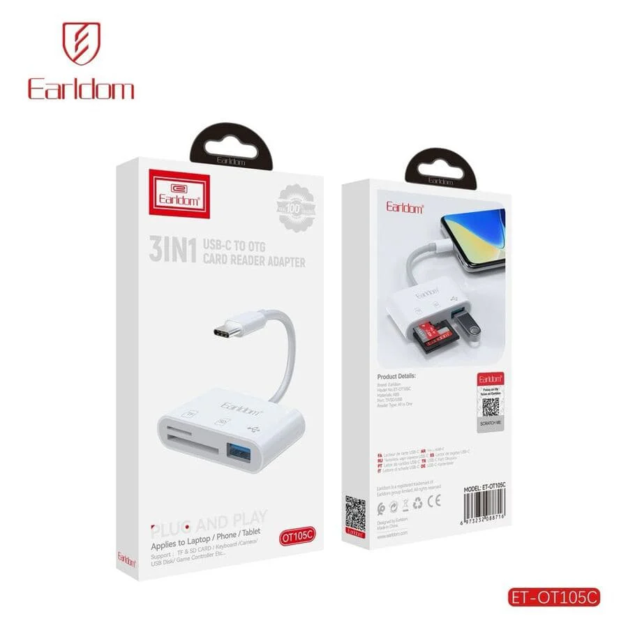 3-in-1 USB-C to OTG Card Reader Adapter – SD, MicroSD & USB for Laptops, Tablets & Phones, Fast Data Transfer for Easy File Management