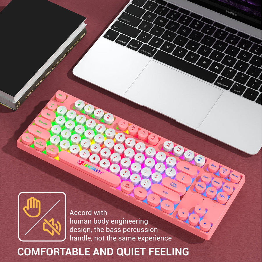 JERTECH Punk Multimedia Keyboard – USB Wired Retro-Style Keyboard with Round Keycaps