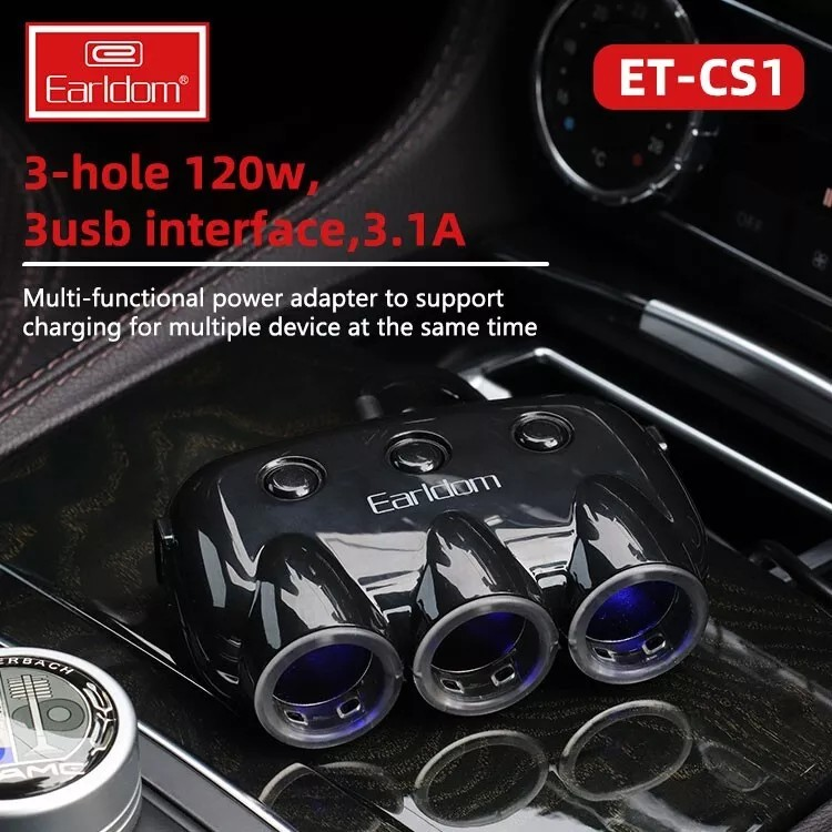 In-Car Socket Adapter – 12V Multi-Port Cigarette Lighter Splitter with USB Charging Ports | Power Hub for Car Accessories & Devices