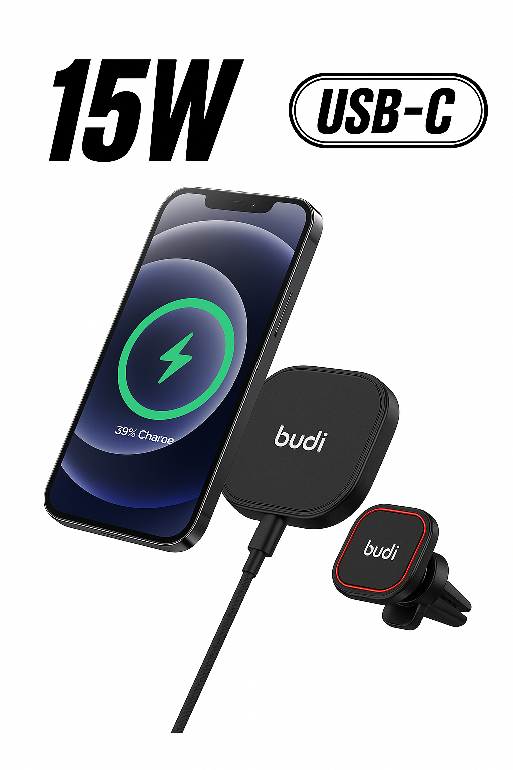 15W Magnetic Wireless Charging Car Mount – Fast Charging Pad & Phone Holder