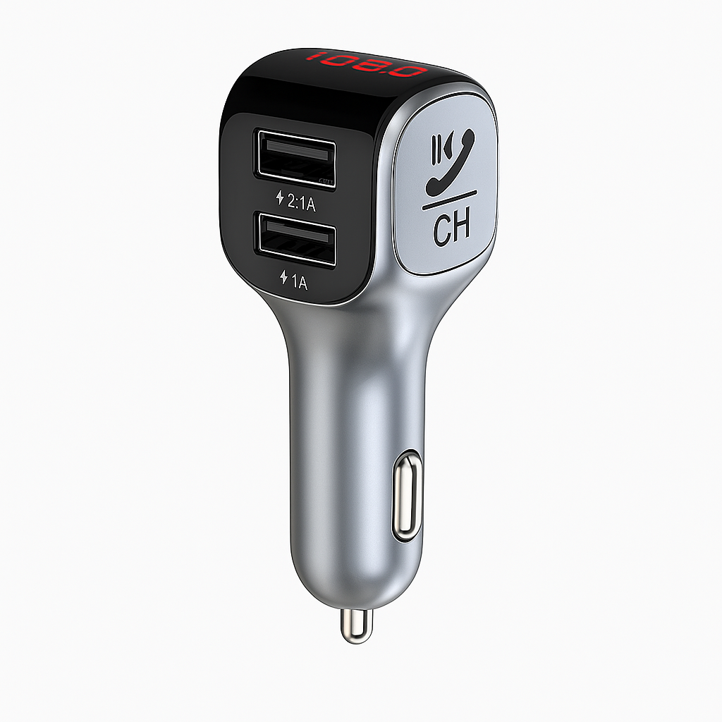 Car Wireless MP3 Player & Charger – Bluetooth FM Transmitter with Wireless Charging Output, Hands-Free Calling & Music Streaming for iPhone & Android