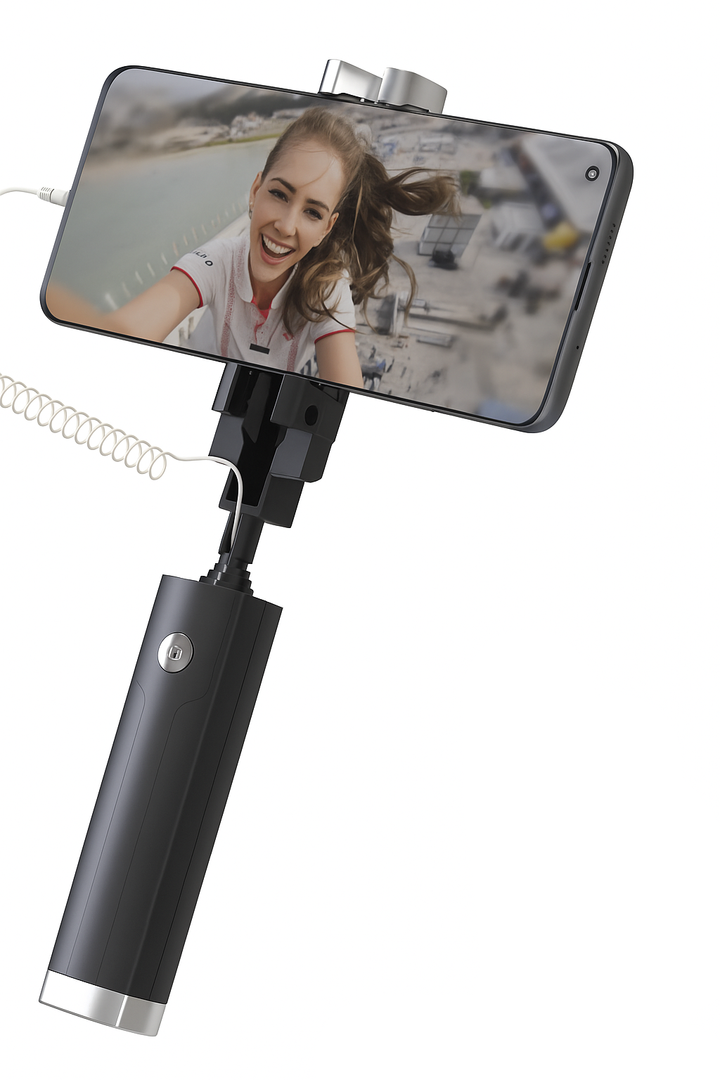 Wired Selfie Stick with 3.5mm Cable – 6-Section Telescopic, 700mm Max, 120° Adjustable