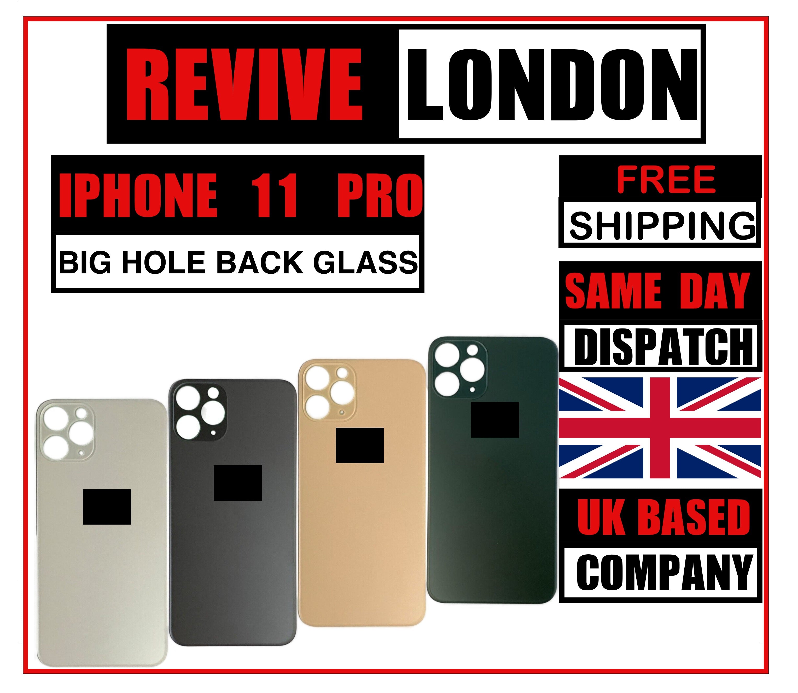 For iPhone 11 Pro Replacement Back Glass Rear Glass Battery Cover Big Hole