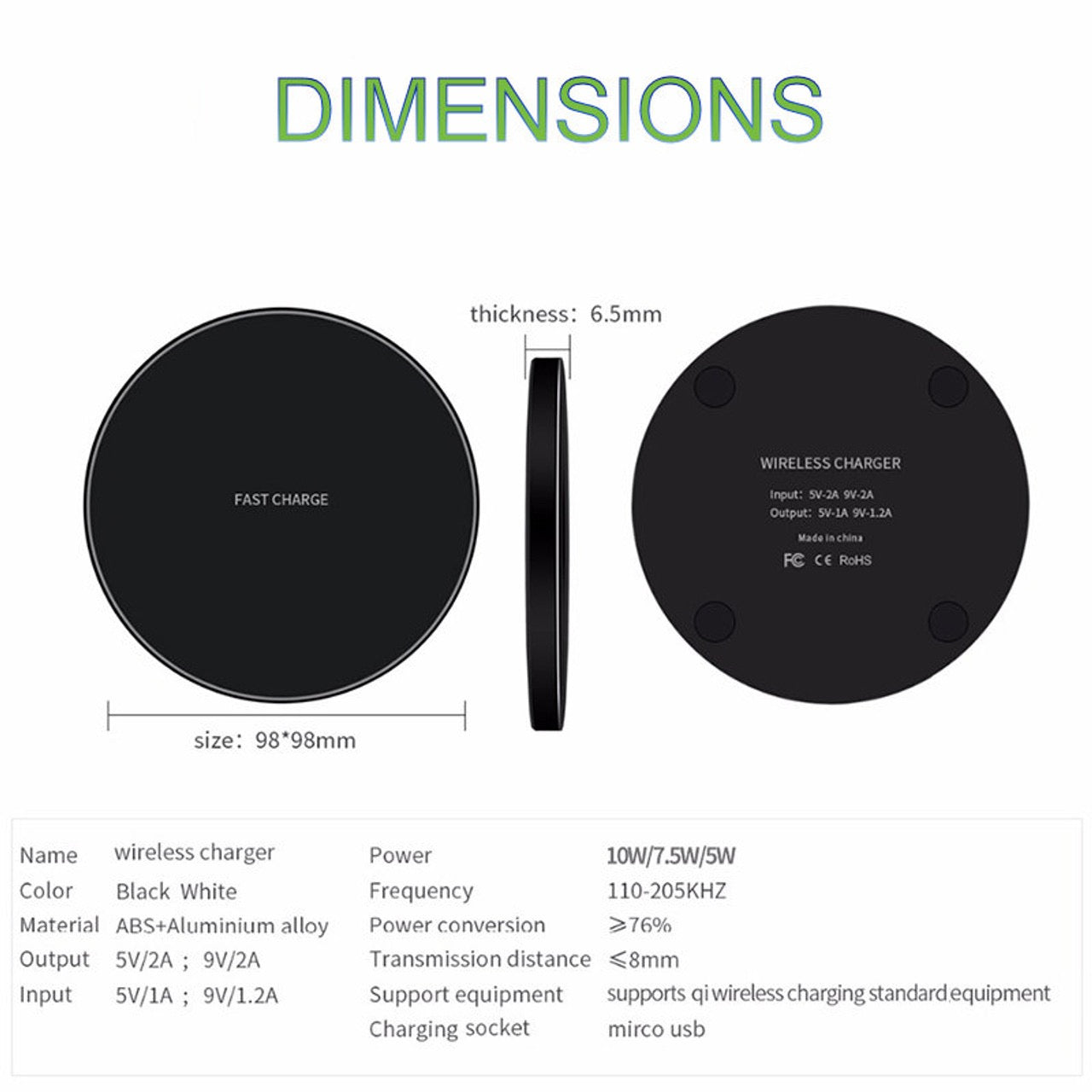 QI Standard Wireless Charger – 10W Fast Charging Pad, Universal Compatibility