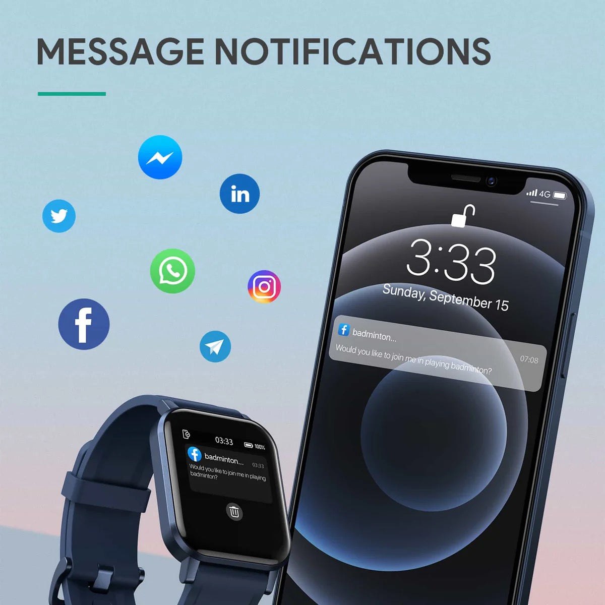 AUKEY Smartwatch – Fitness Tracker with Heart Rate, Sleep & Notifications