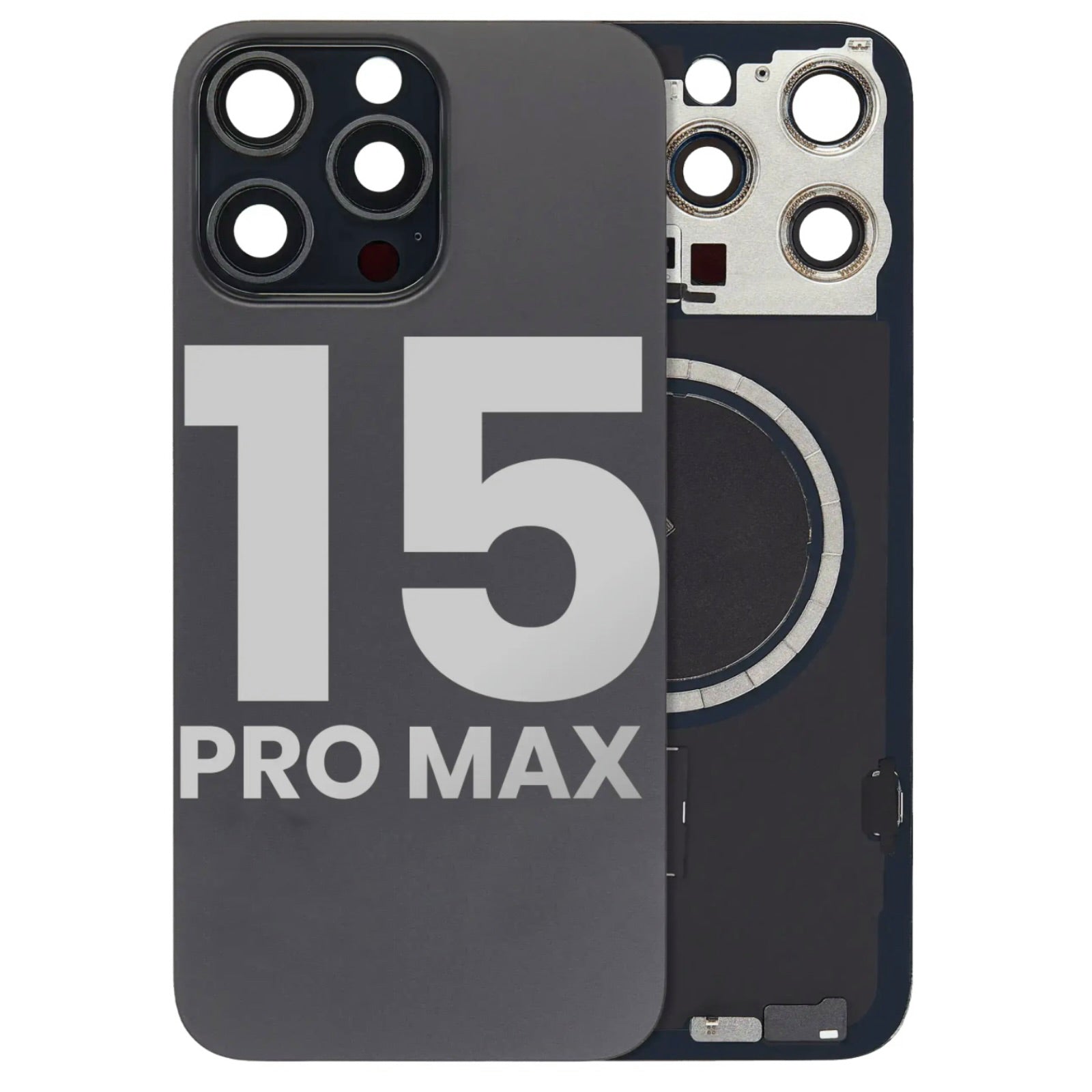 Magnetic Back Glass Housing with Steel Plate – Compatible with iPhone 15 Pro Max – Titanium Black