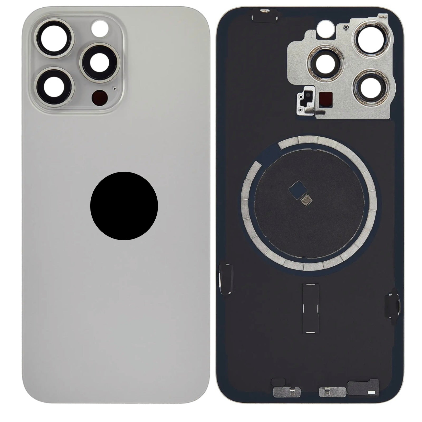 Magnetic Back Glass Housing with Steel Plate – Compatible with iPhone 15 Pro Max – Titanium Natural