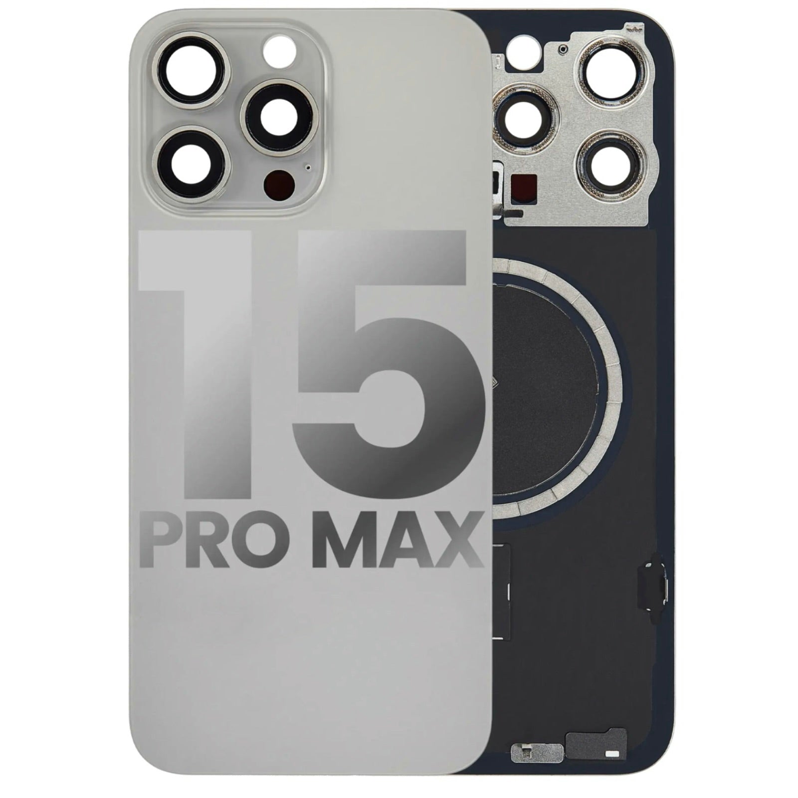 Magnetic Back Glass Housing with Steel Plate – Compatible with iPhone 15 Pro Max – Titanium Natural