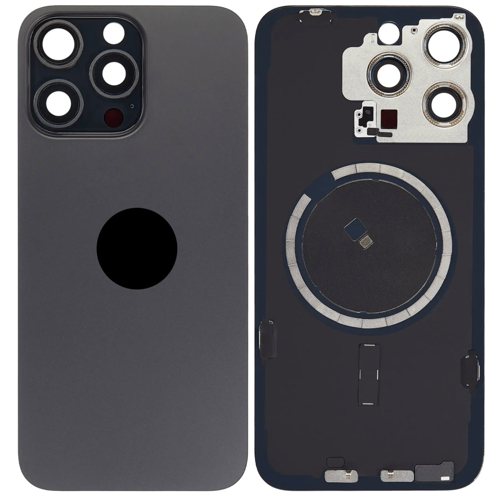Magnetic Back Glass Housing with Steel Plate – Compatible with iPhone 15 Pro Max – Titanium Black