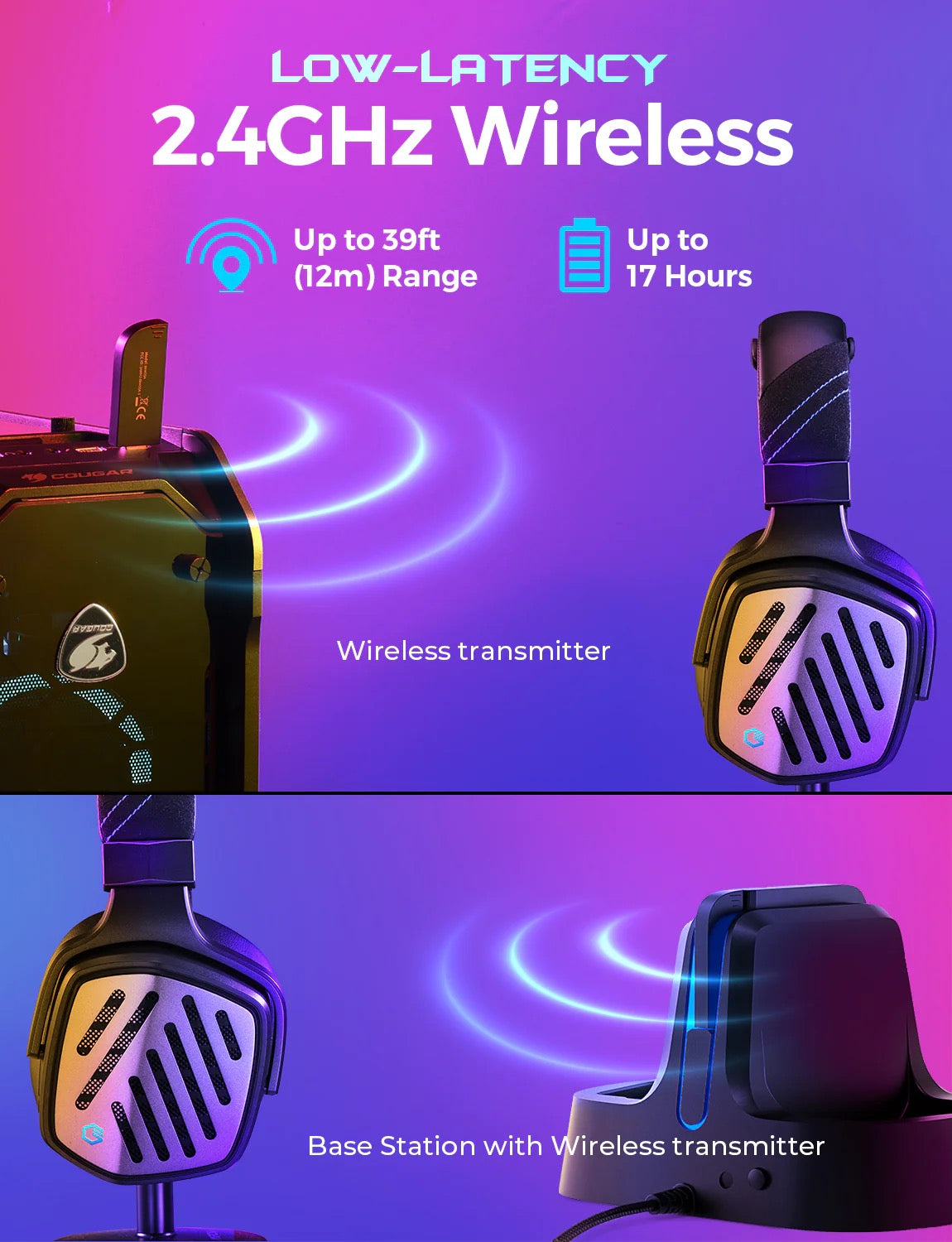 Wireless Gaming Headset with charging station and signal transmitter Mpow BH455 T1 2.4GHz