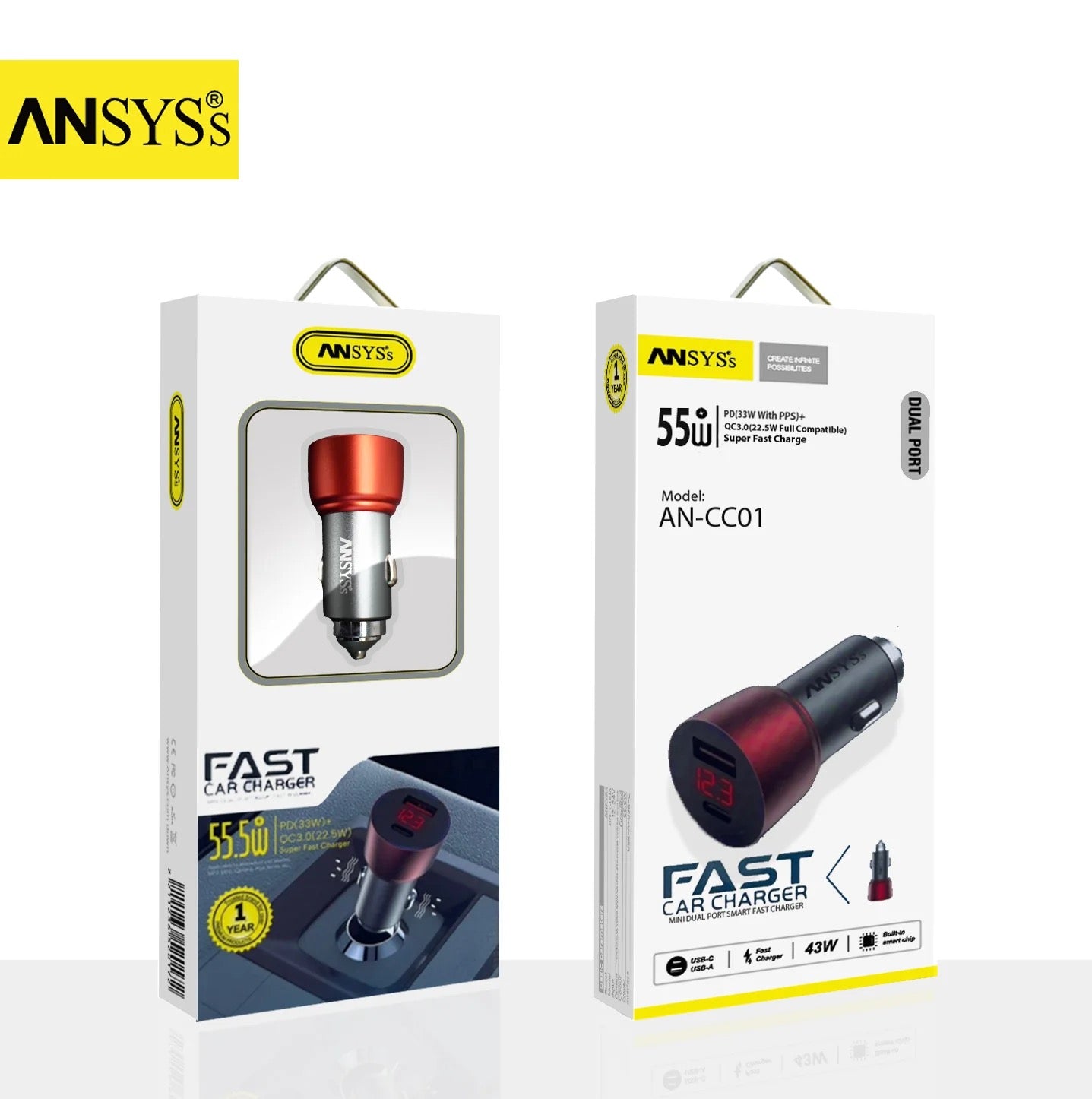 55.5W Dual Port Car Charger – PD 33W + QC3.0 22.5W Super Fast USB-A & USB-C