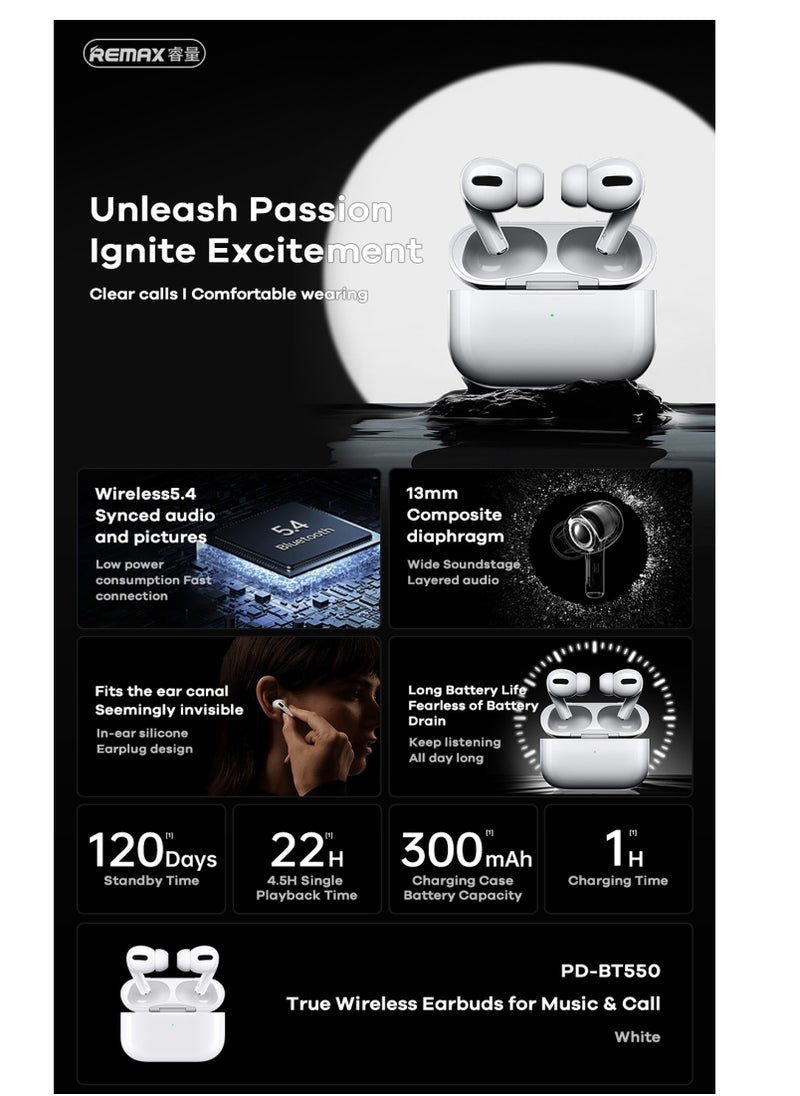 True Wireless Earbuds for Music & Calls – V5.4, 13mm Drivers, 4H Playtime