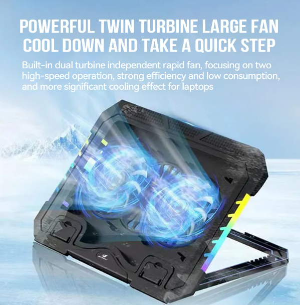 JERTECH Gaming Laptop Cooler Pad – RGB Multi-Fan Cooling | Adjustable Height Stand