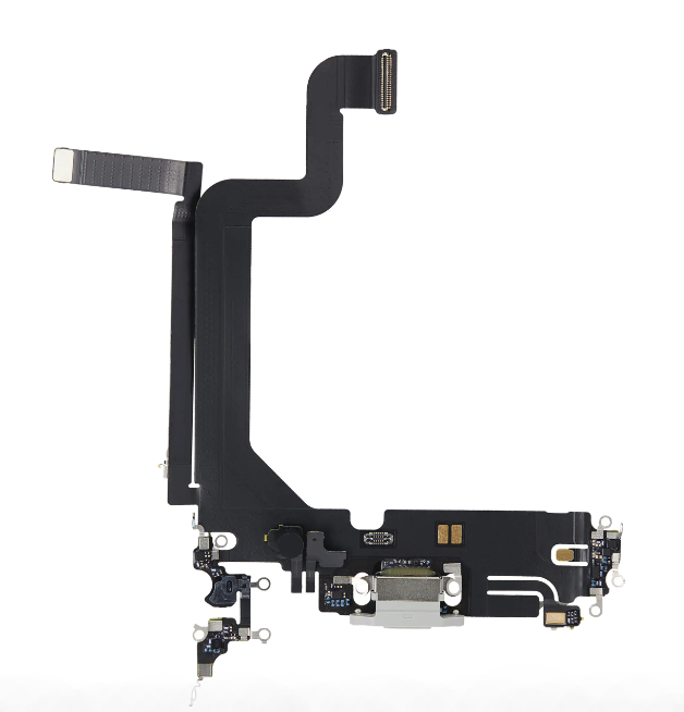 iPhone 14 Pro Max Charging Port Flex – Silver OEM-Compatible USB-C Dock + Microphone Flex | Models A2651 A2894 A2896 A2895