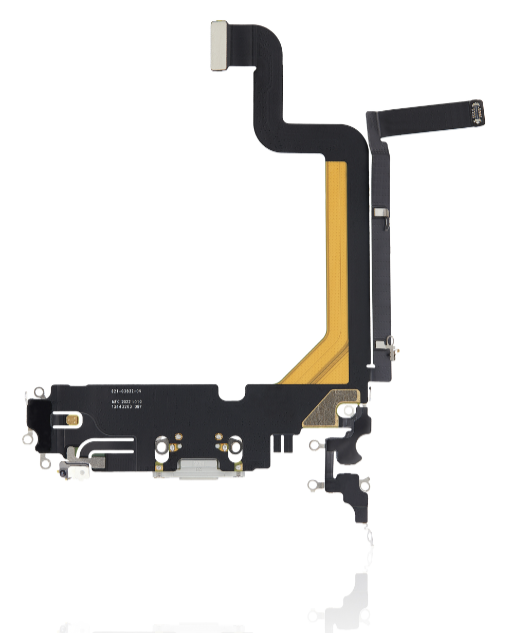 iPhone 14 Pro Max Charging Port Flex – Silver OEM-Compatible USB-C Dock + Microphone Flex | Models A2651 A2894 A2896 A2895