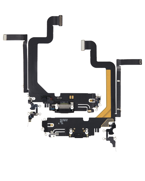 iPhone 14 Pro Max Charging Port Flex – Black OEM-Compatible USB-C Dock + Microphone Flex | Models A2651 A2894 A2896 A2895