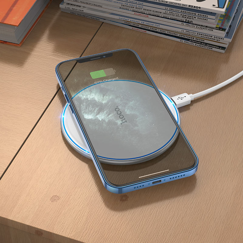 Hoco 15W Ultra-Thin Wireless Fast Charger – Slim Charging Pad for iPhone, Samsung, Android & Qi-Enabled Devices