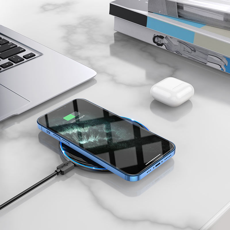 Hoco 15W Ultra-Thin Wireless Fast Charger – Slim Charging Pad for iPhone, Samsung, Android & Qi-Enabled Devices