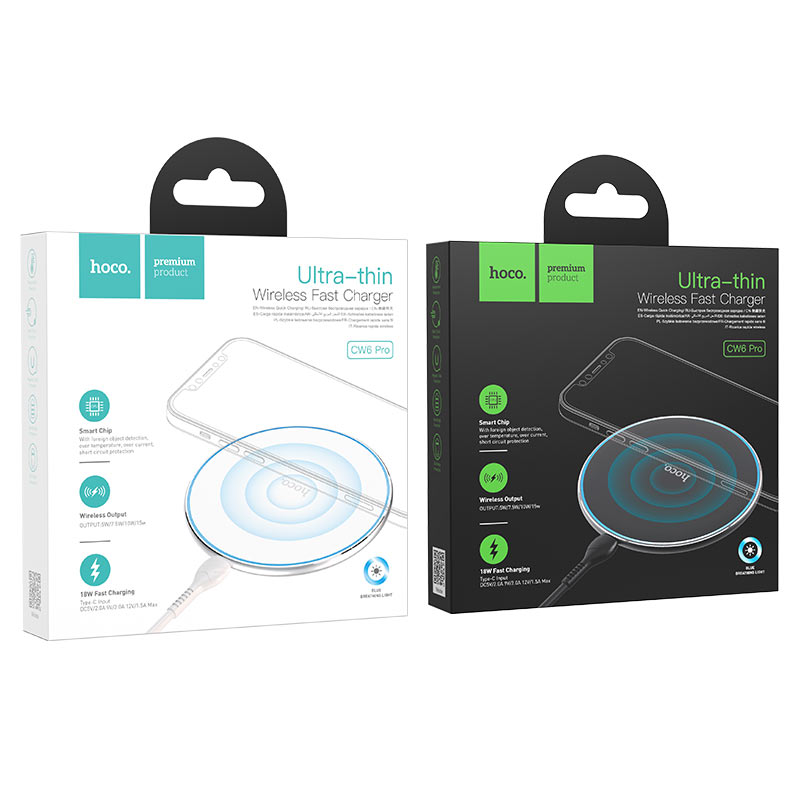 Hoco 15W Ultra-Thin Wireless Fast Charger – Slim Charging Pad for iPhone, Samsung, Android & Qi-Enabled Devices