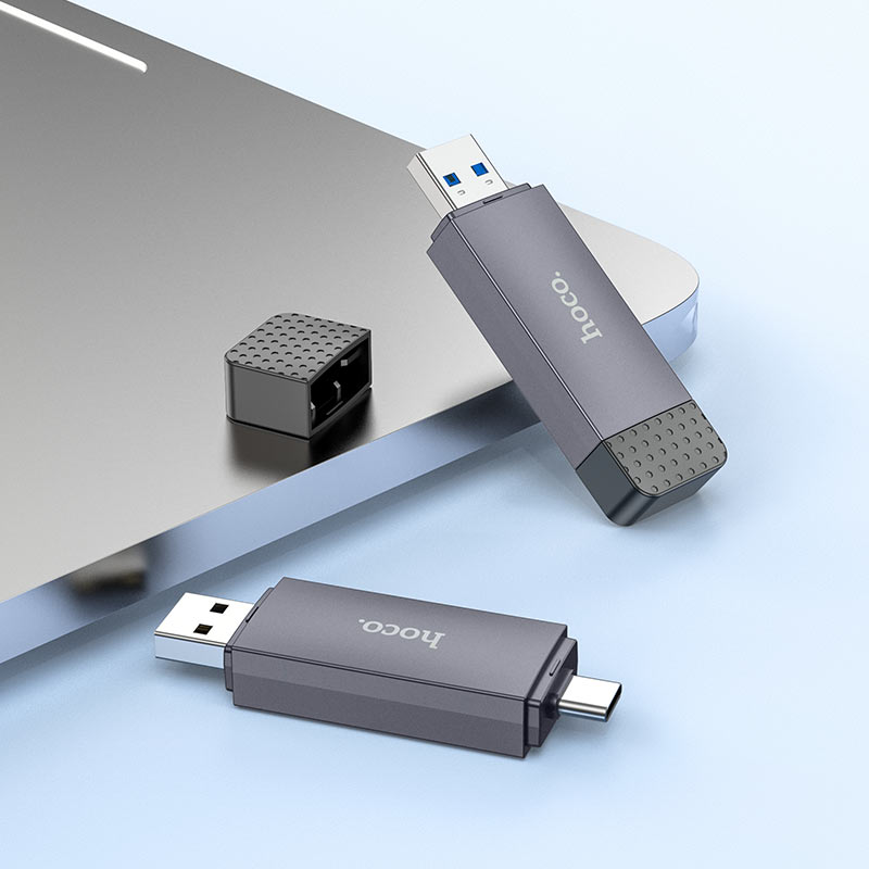 Hoco 2-in-1 Card Reader – USB 3.0 & USB-C Dual Interface Adapter for SD & MicroSD (TF) Cards, Compatible with Laptops, Tablets & Phones