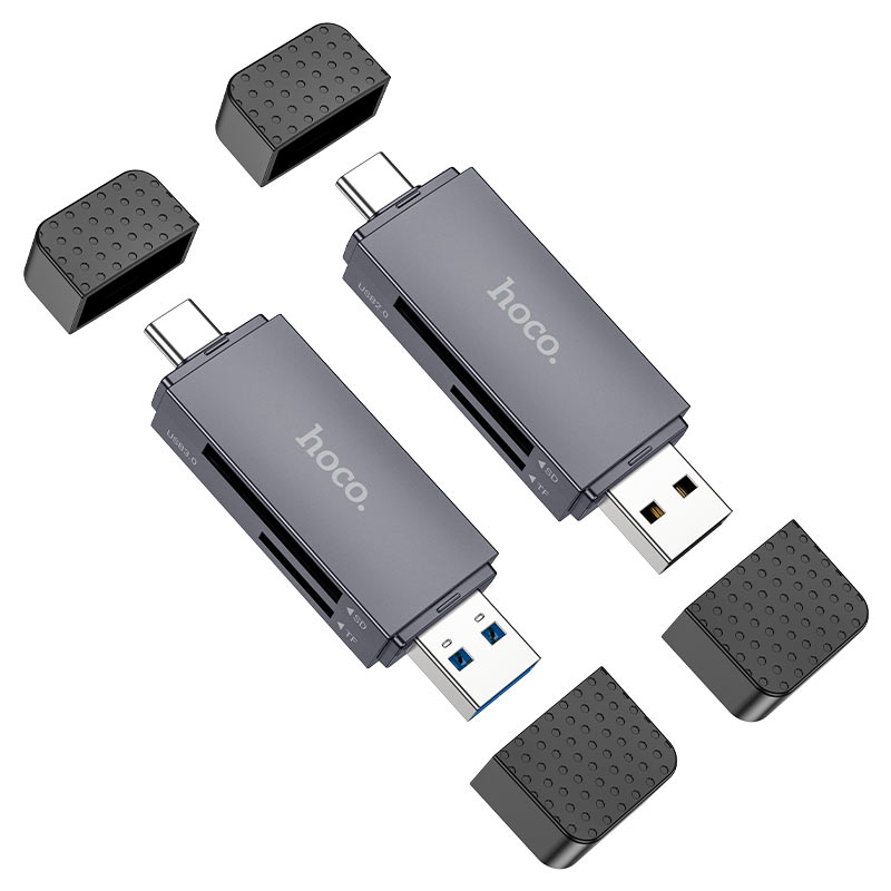Hoco 2-in-1 Card Reader – USB 3.0 & USB-C Dual Interface Adapter for SD & MicroSD (TF) Cards, Compatible with Laptops, Tablets & Phones