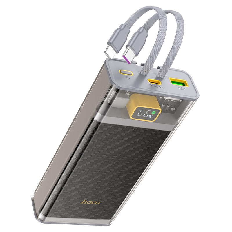 HOCO 20000mAh Power Bank – Built-in Lightning, USB-C & Micro-USB Cables | Universal Fast Charging