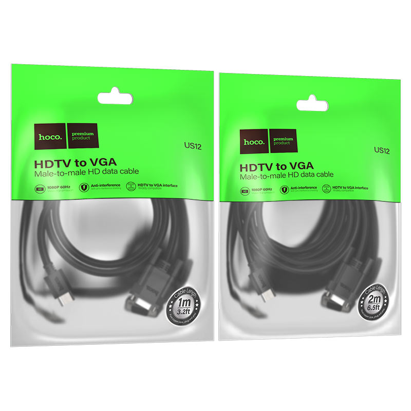 Hoco HDMI to VGA Cable – Male-to-Male HD Video Adapter Cord for Monitor, Projector, Laptop & HDTV Display Connection