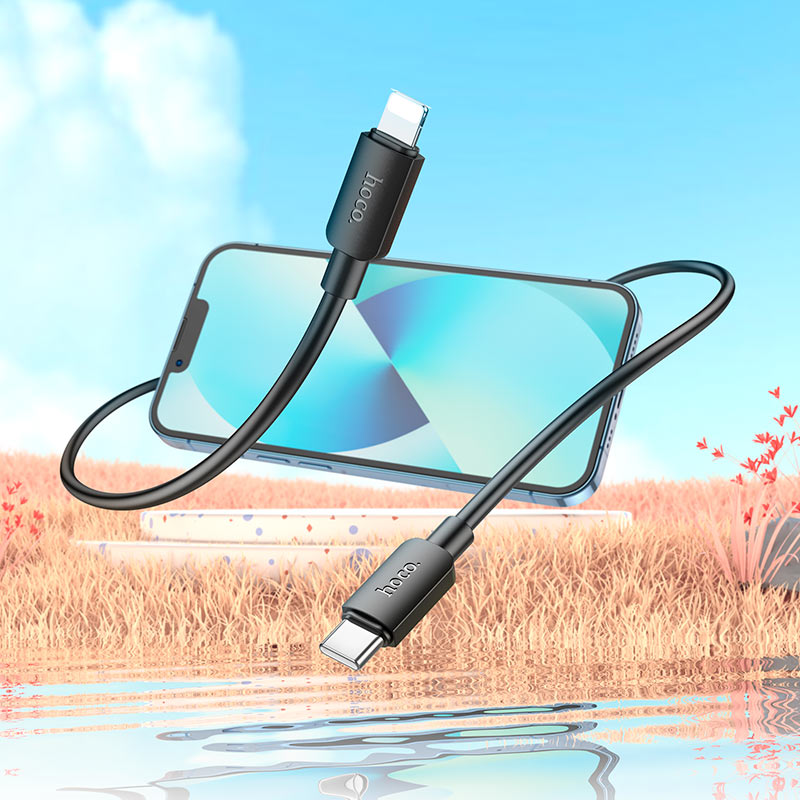 Hoco Type-C to 8-Pin Fast Charging Cable Black – 20W PD Quick Charge Data Cable for iPhone, iPad, and Apple Devices