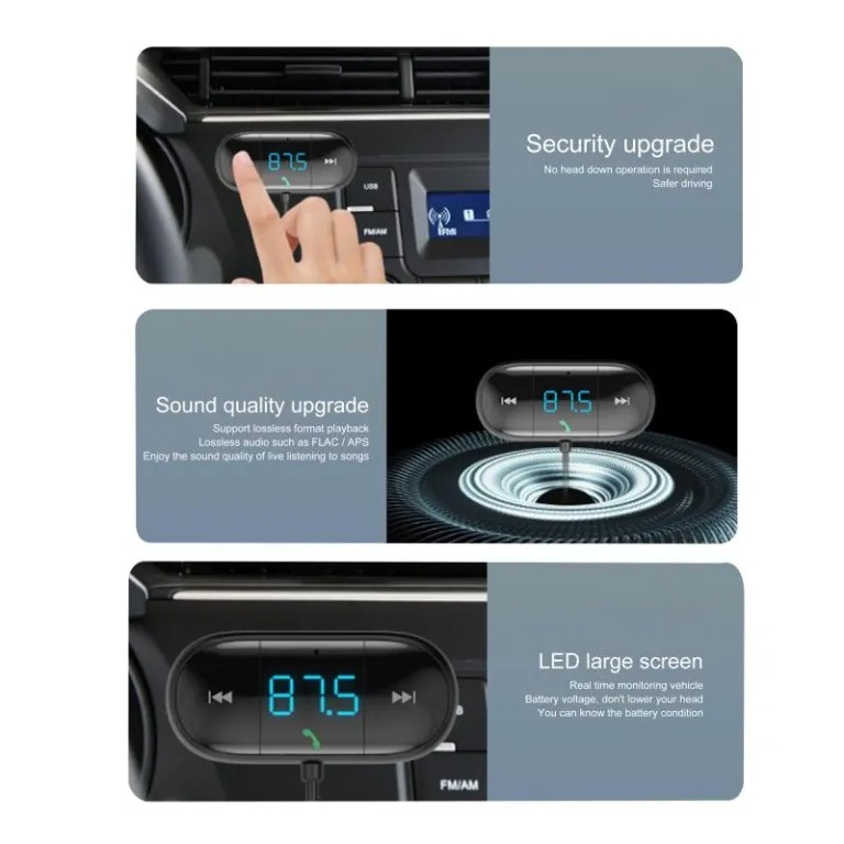 Universal USB Car Audio Kit – FM Transmitter, Wireless Music Player & Dual USB Charger for Vehicles