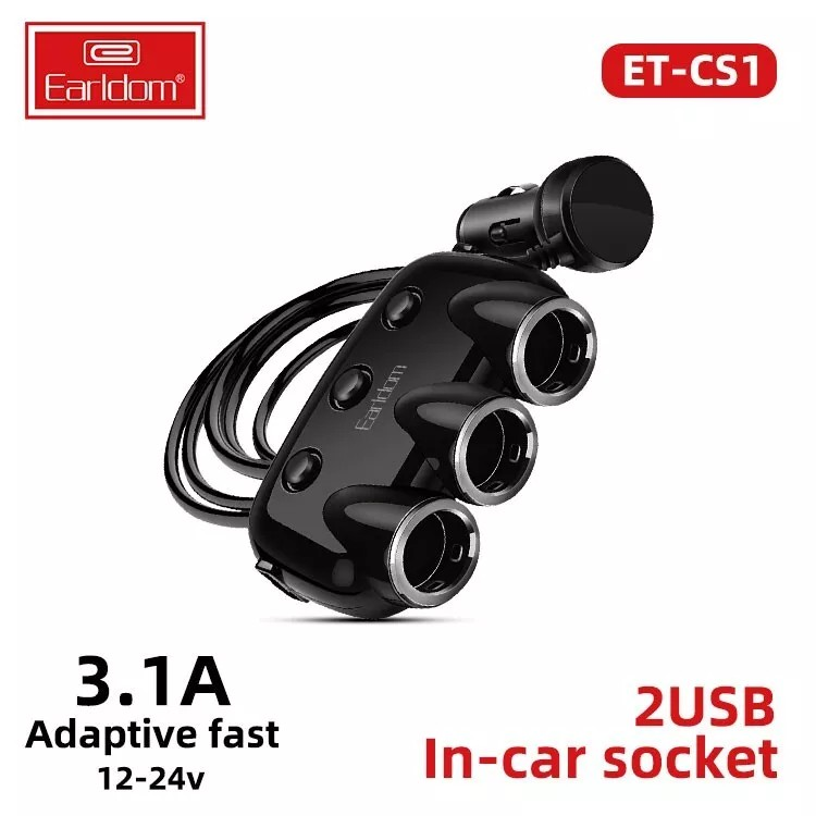 In-Car Socket Adapter – 12V Multi-Port Cigarette Lighter Splitter with USB Charging Ports | Power Hub for Car Accessories & Devices