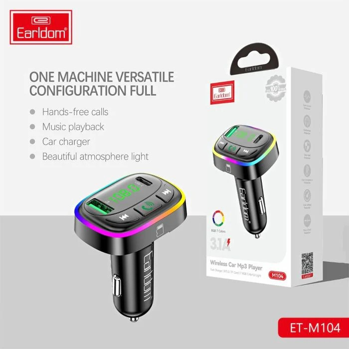 Wireless Car MP3 Player – Bluetooth FM Transmitter for Hands-Free Calling, Music Streaming & Charging